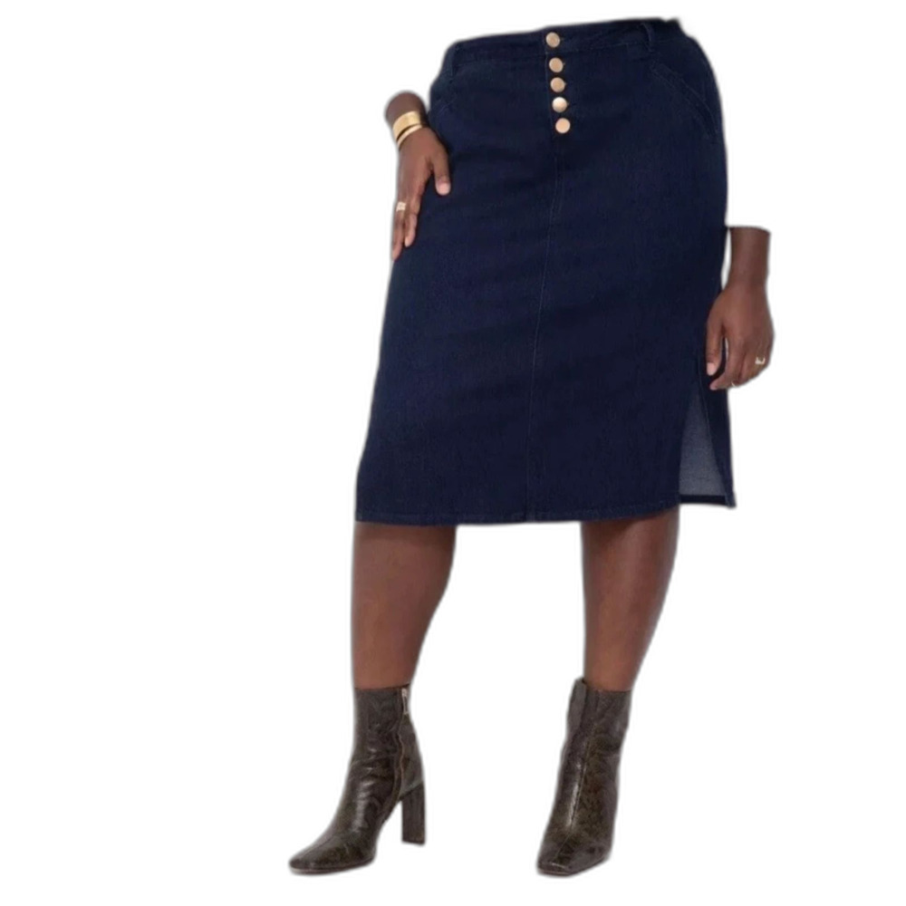Eloquii Elements High-Rise Button-Fly Dark Blue Denim Skirt - Like New Size 18